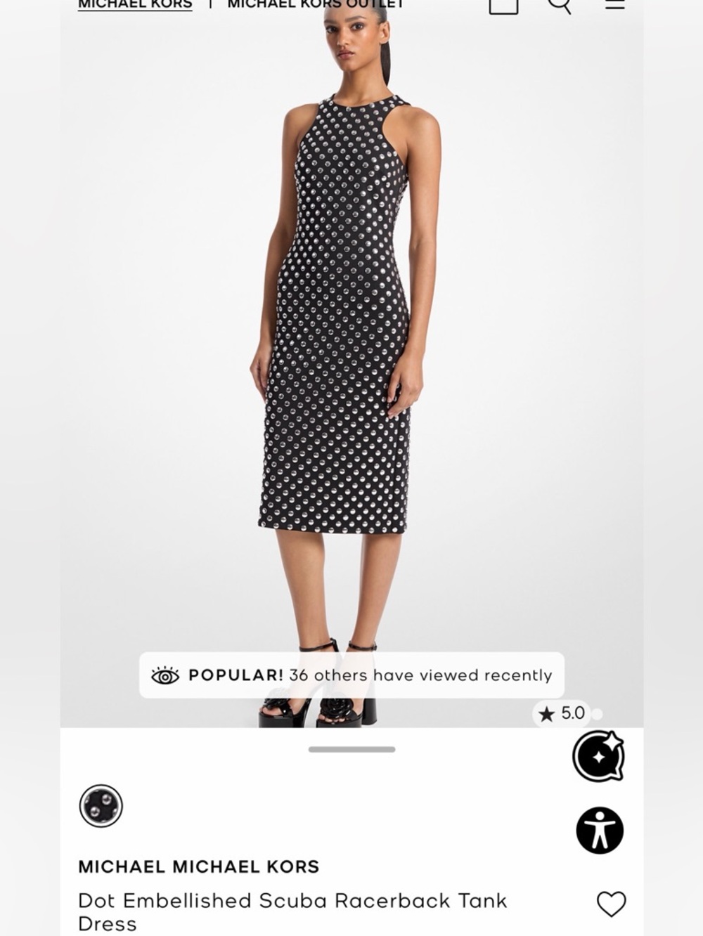 Michael Kors Dot Embellished Scuba Racerback Tank MIDI Dress